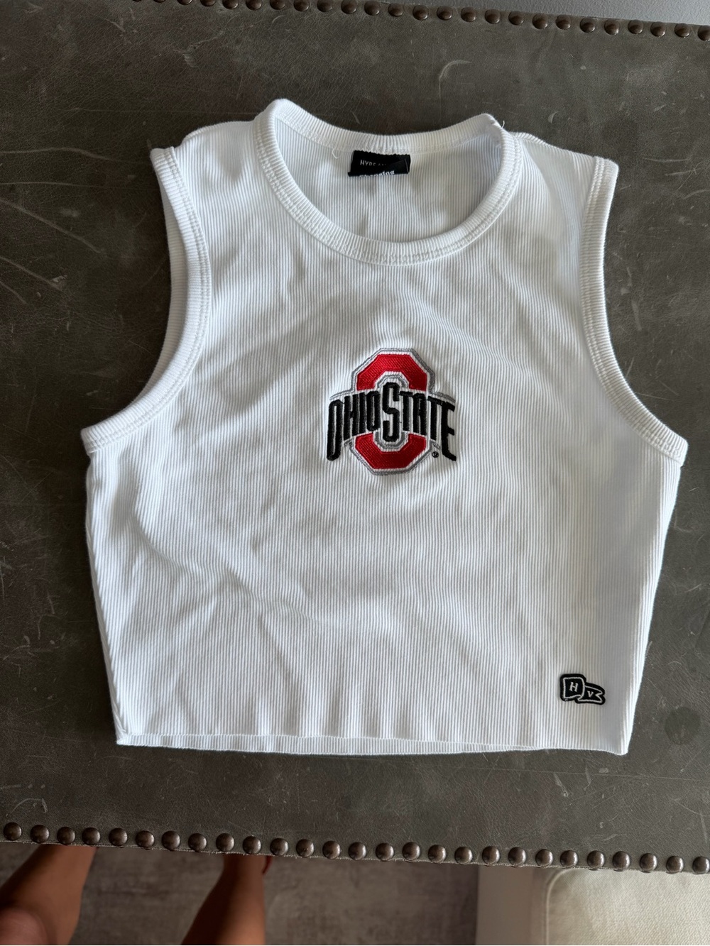 Ohio State White Ribbed Crop Tank Top - Unbranded